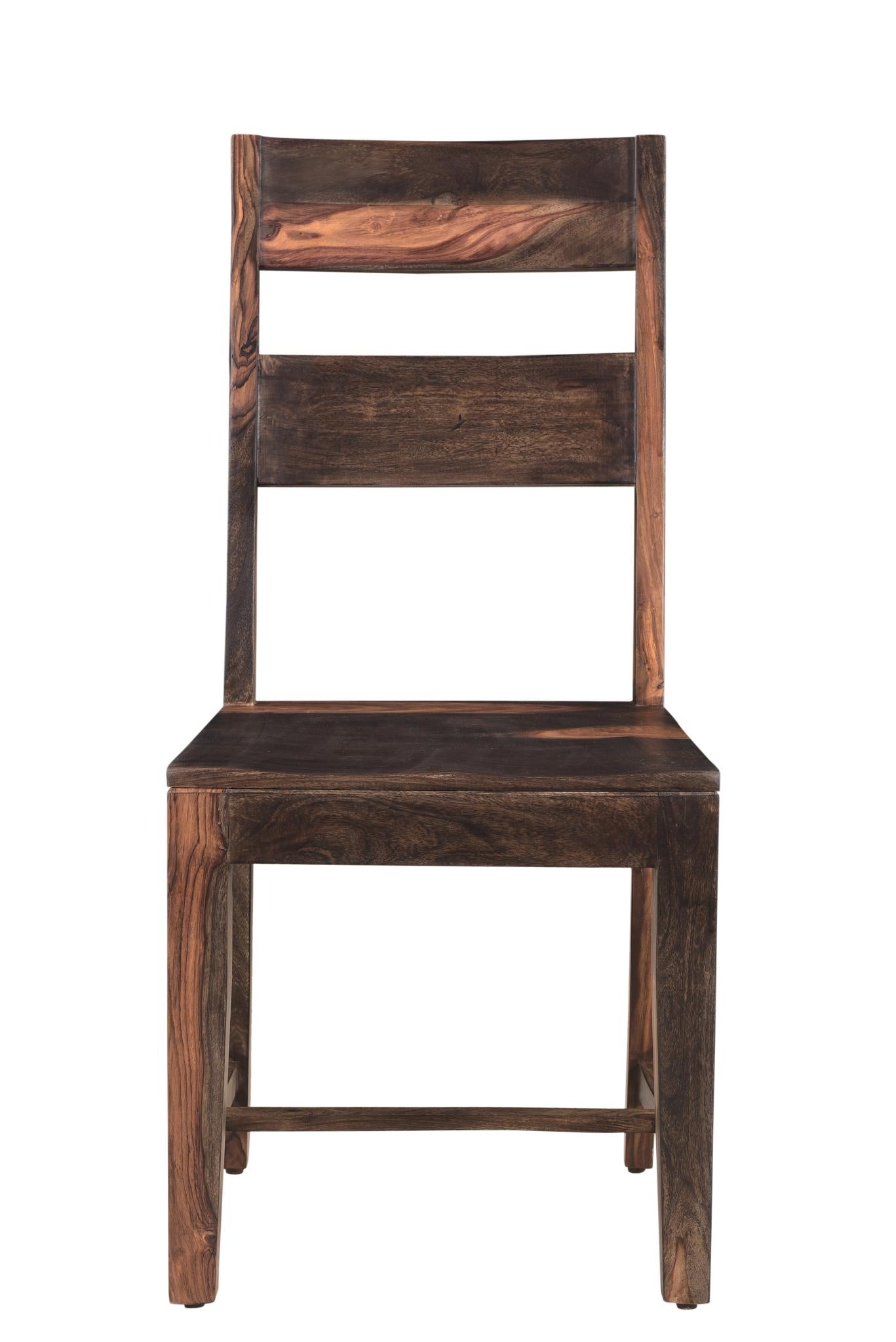 Set of Two Dark Brown Solid Wood Ladder Back Dining Side Chairs