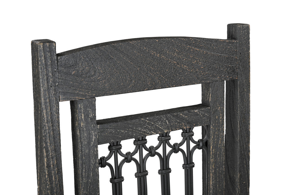 Set of Two Black Wood Slat Back Dining Side Chairs