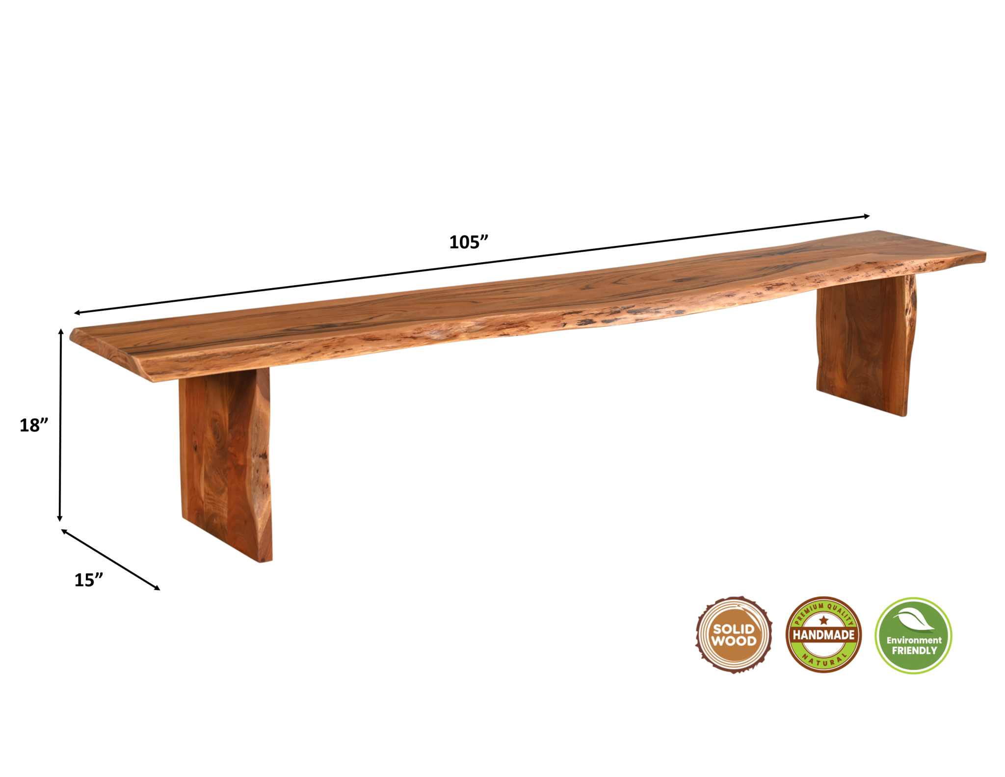 105" Brown Live Edge Solid Wood Dining Bench