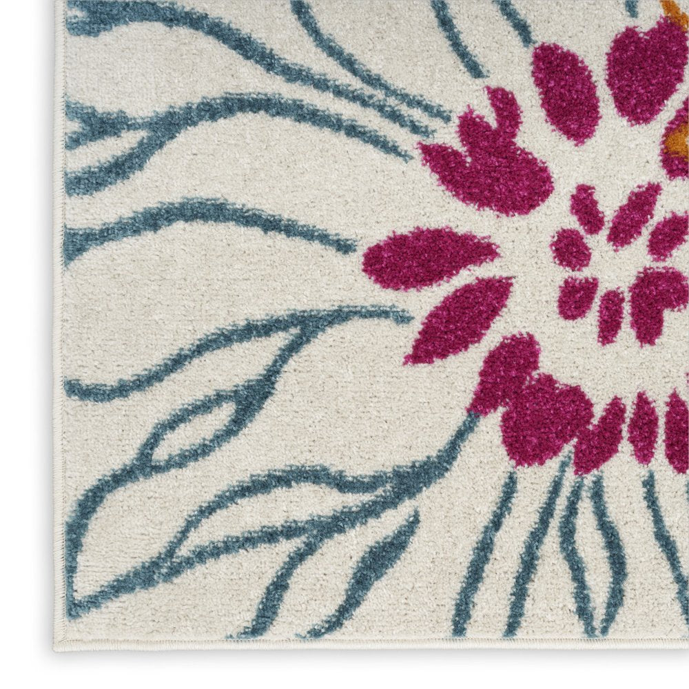 5' X 7' Cream Floral Power Loom Area Rug