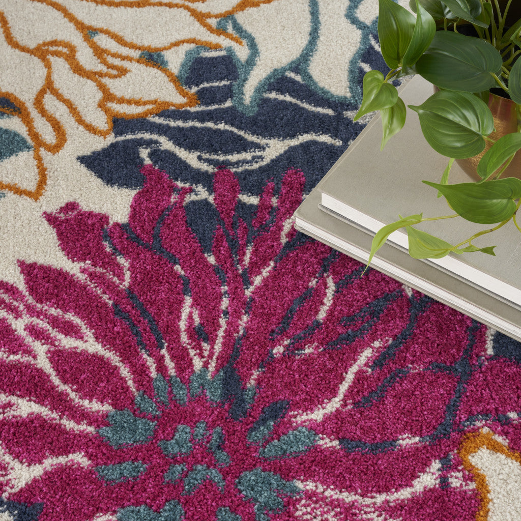 5' X 7' Cream Floral Power Loom Area Rug