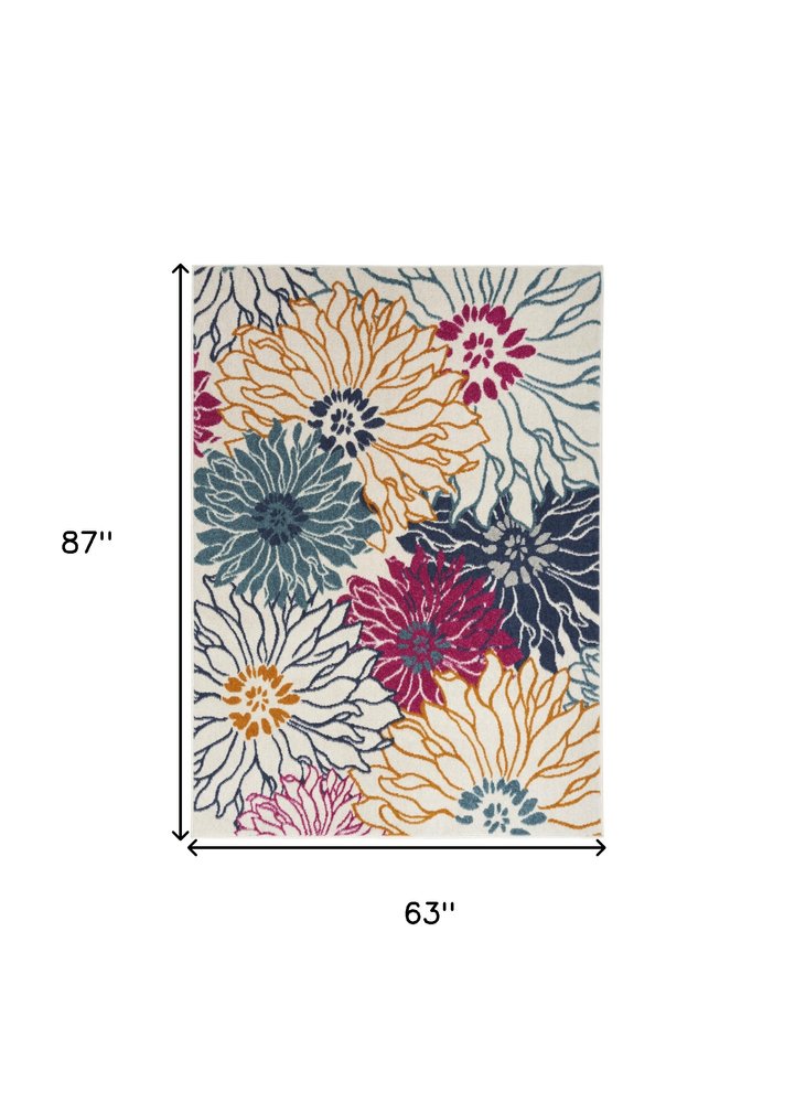 5' X 7' Cream Floral Power Loom Area Rug