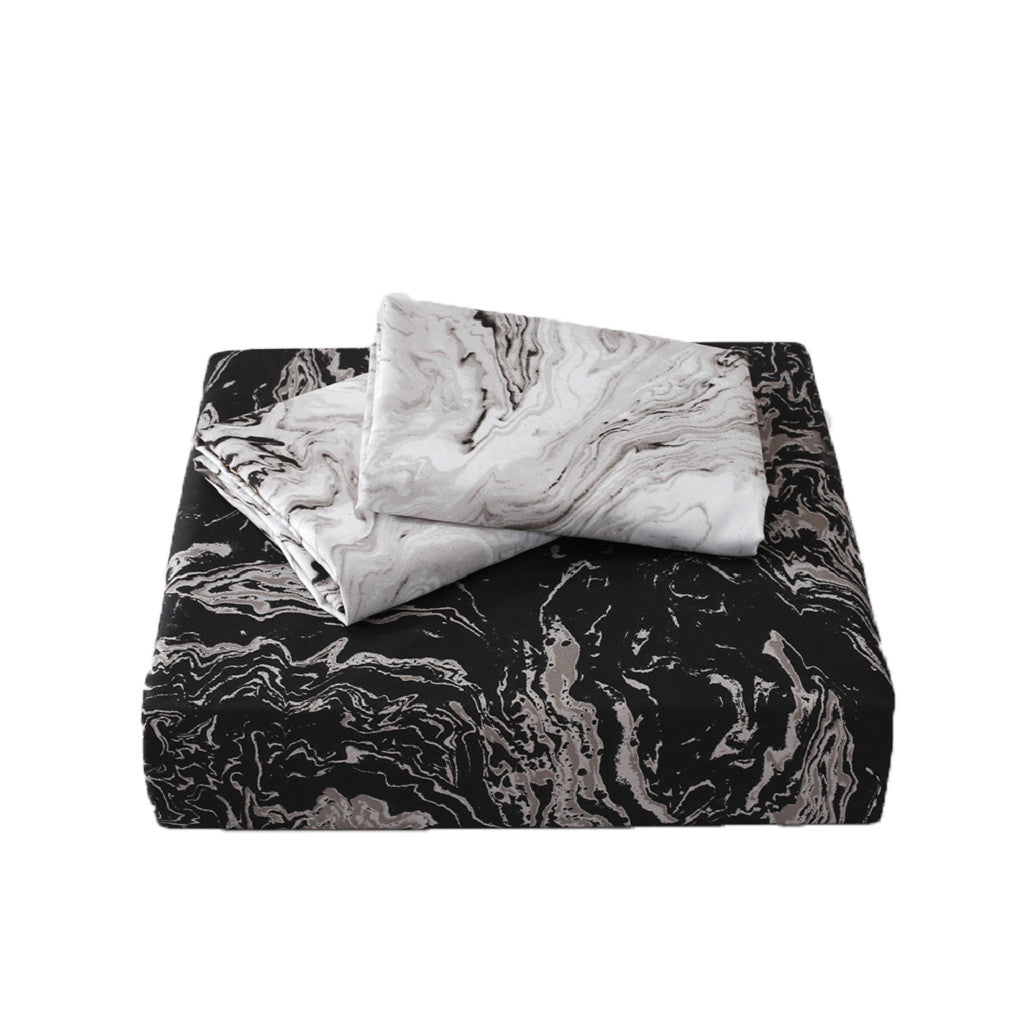 Black Gray and White Queen Microfiber 1400 Thread Count Washable Duvet Cover Set