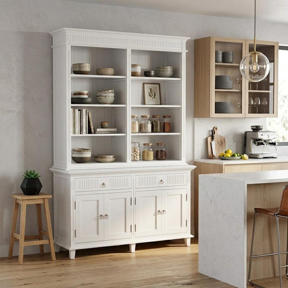 87" Antiqued White Solid Wood Four Door Two Drawer Pantry Or Storage Closet