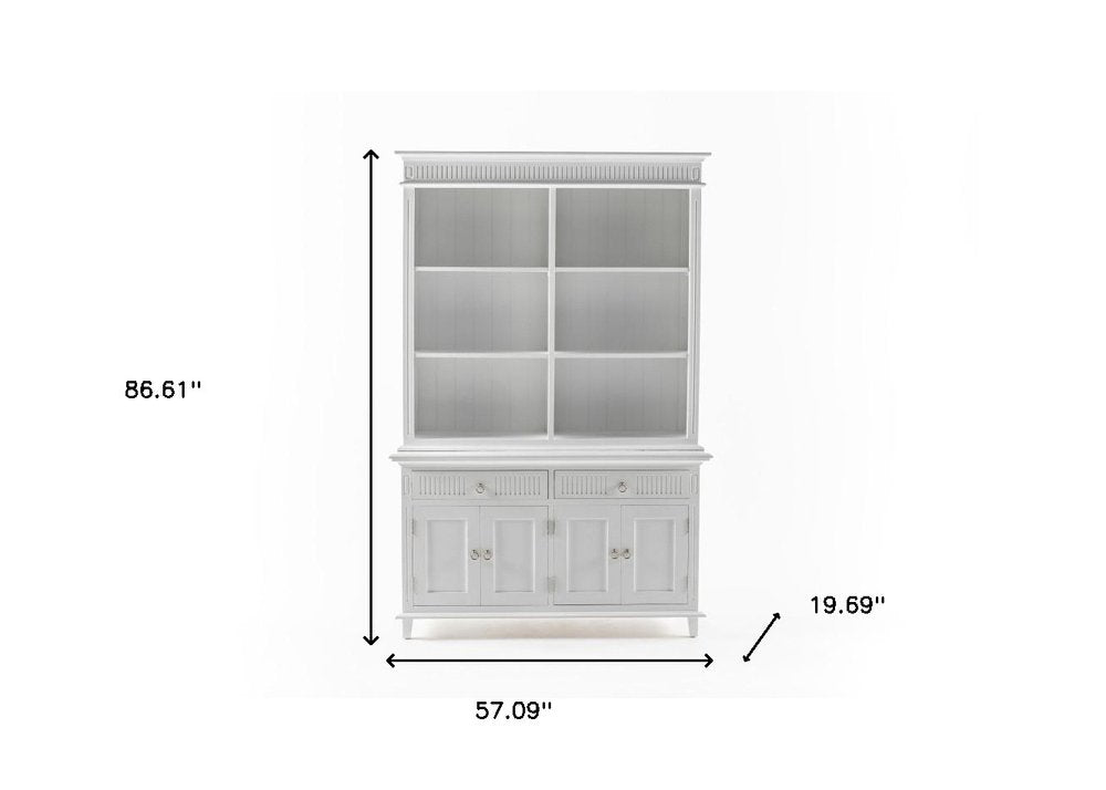 87" Antiqued White Solid and Manufactured Wood Four Door Two Drawer Pantry Or Storage Closet