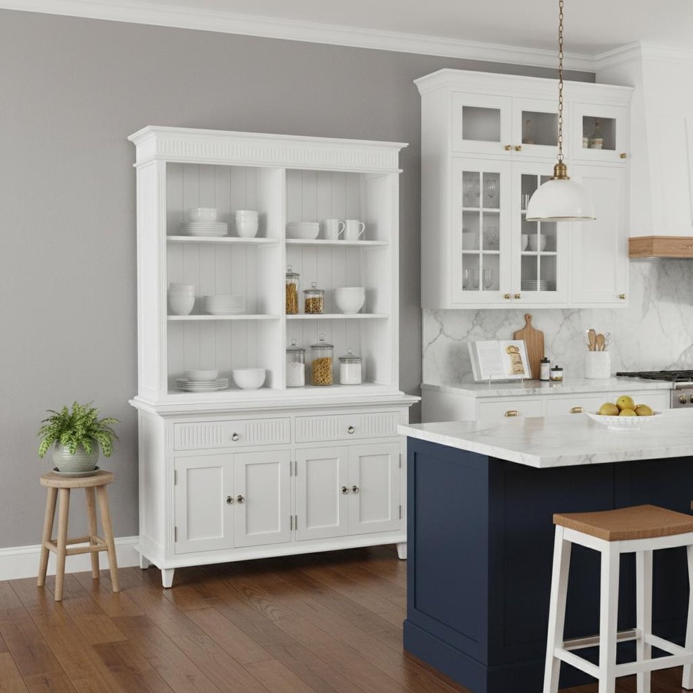 87" Antiqued White Solid and Manufactured Wood Four Door Two Drawer Pantry Or Storage Closet