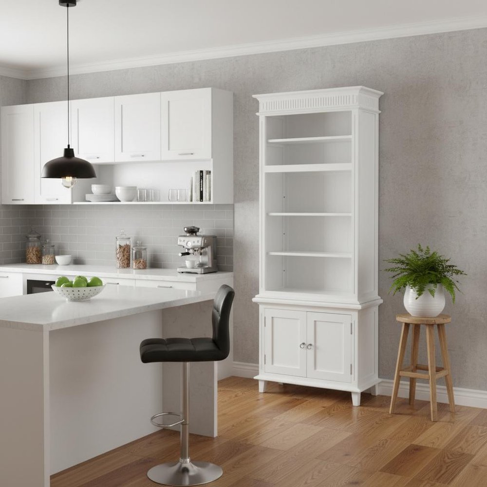 87" Antiqued White Solid Wood Seven Door Pantry Or Storage Closet