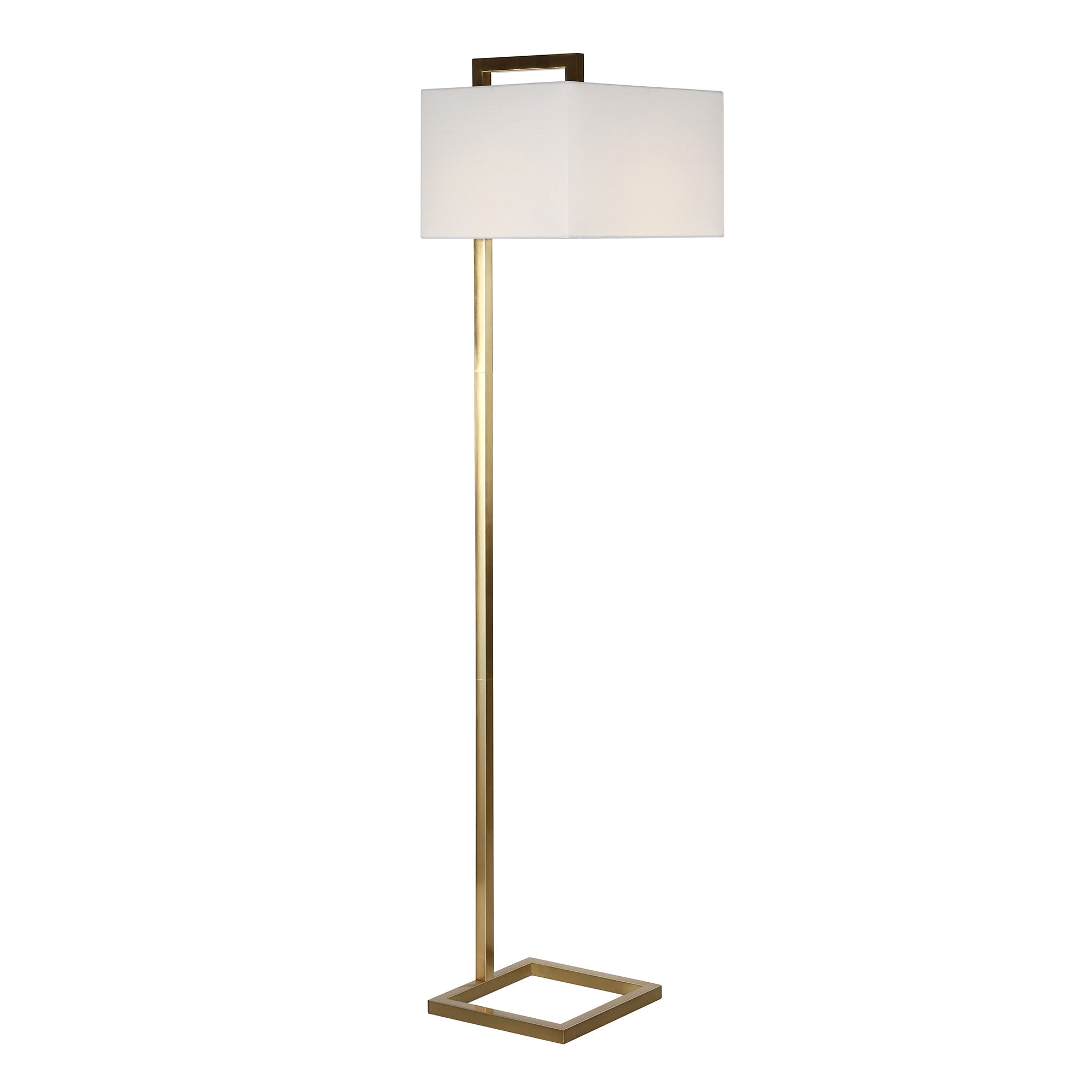 68" Brass Floor Lamp With White Frosted Glass Rectangular Shade