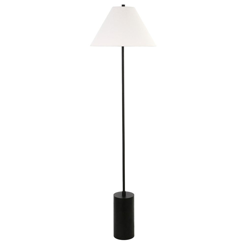 64" Black And White Floor Lamp With White Fabric Empire Shade