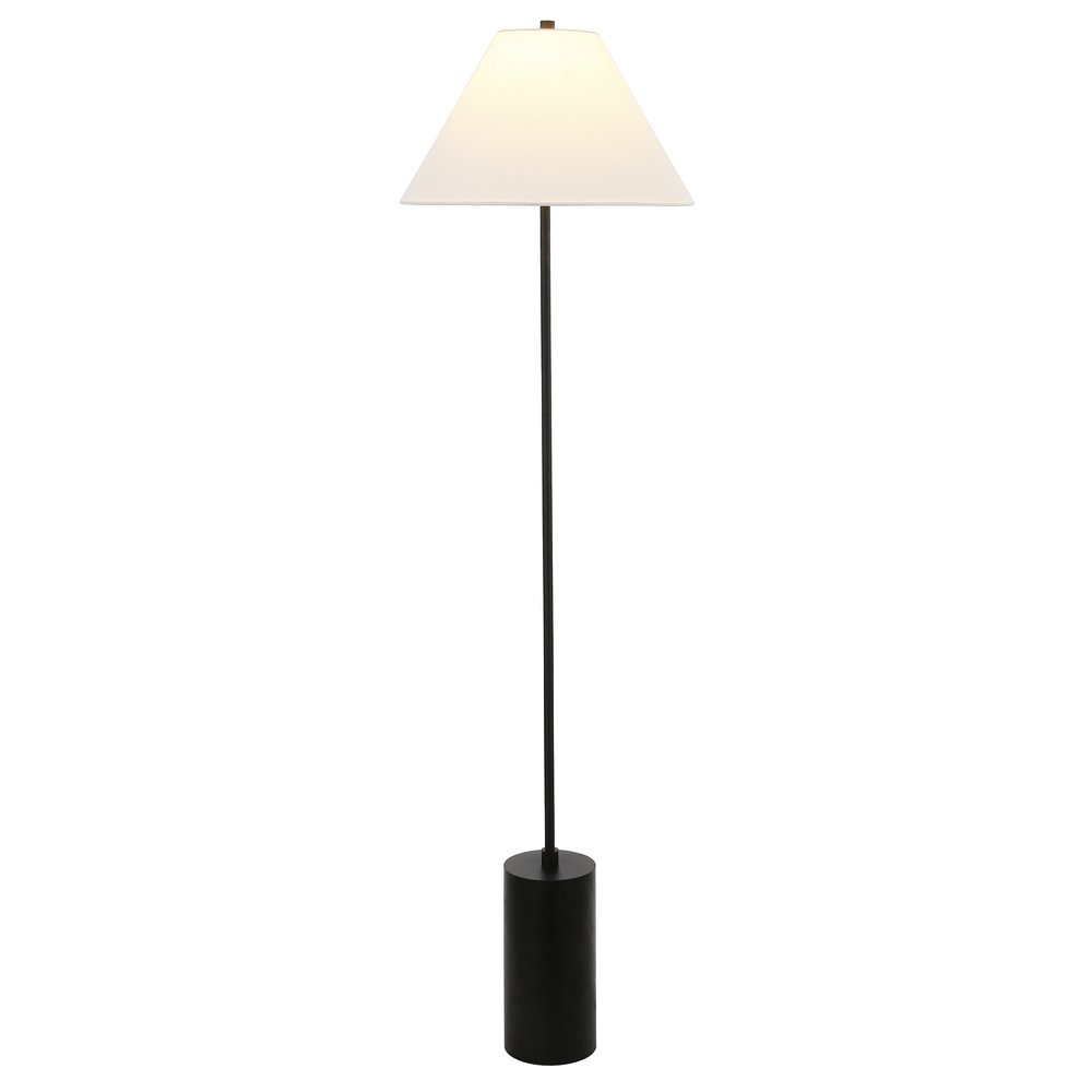 64" Black And White Floor Lamp With White Fabric Empire Shade