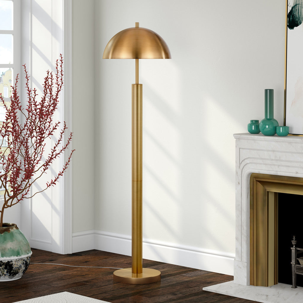 58" Brass Traditional Shaped Floor Lamp With Brass Dome Shade