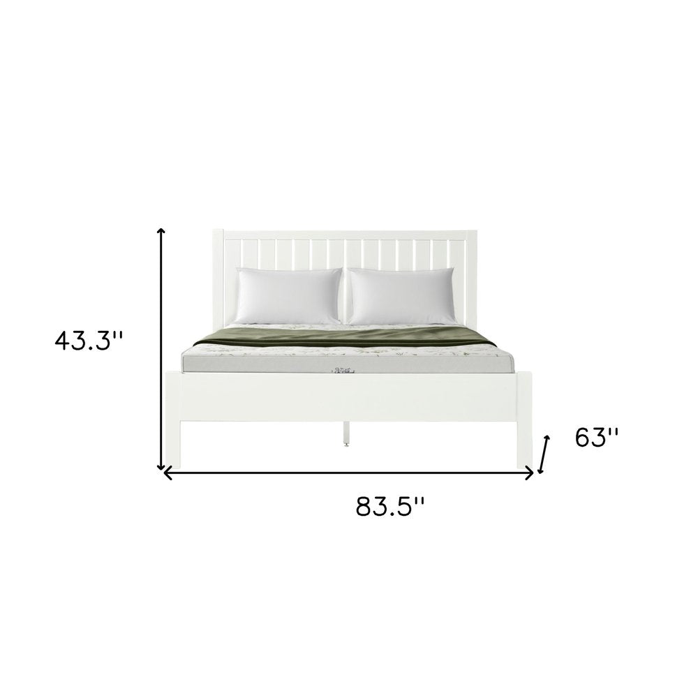 White Shiplap Texture Solid Wood Queen Bed Frame