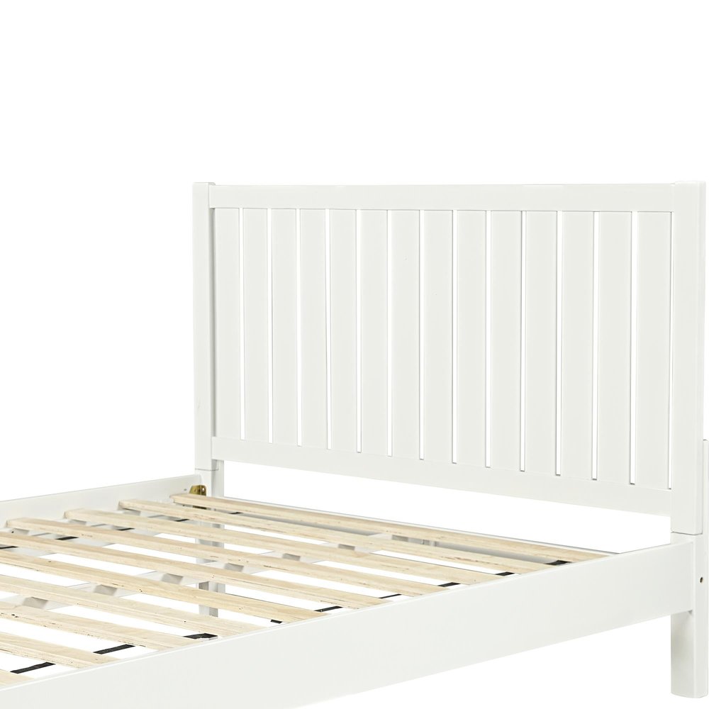 White Shiplap Texture Solid Wood Queen Bed Frame