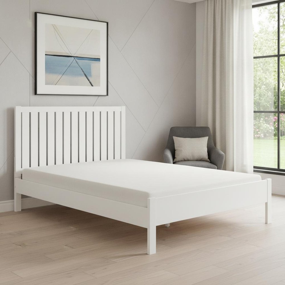 White Shiplap Texture Solid Wood Queen Bed Frame