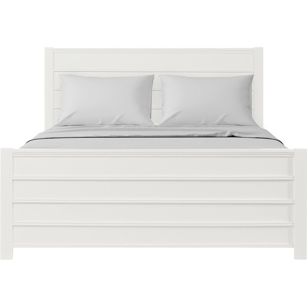 White Shiplap Texture Solid Wood Queen Bed Frame