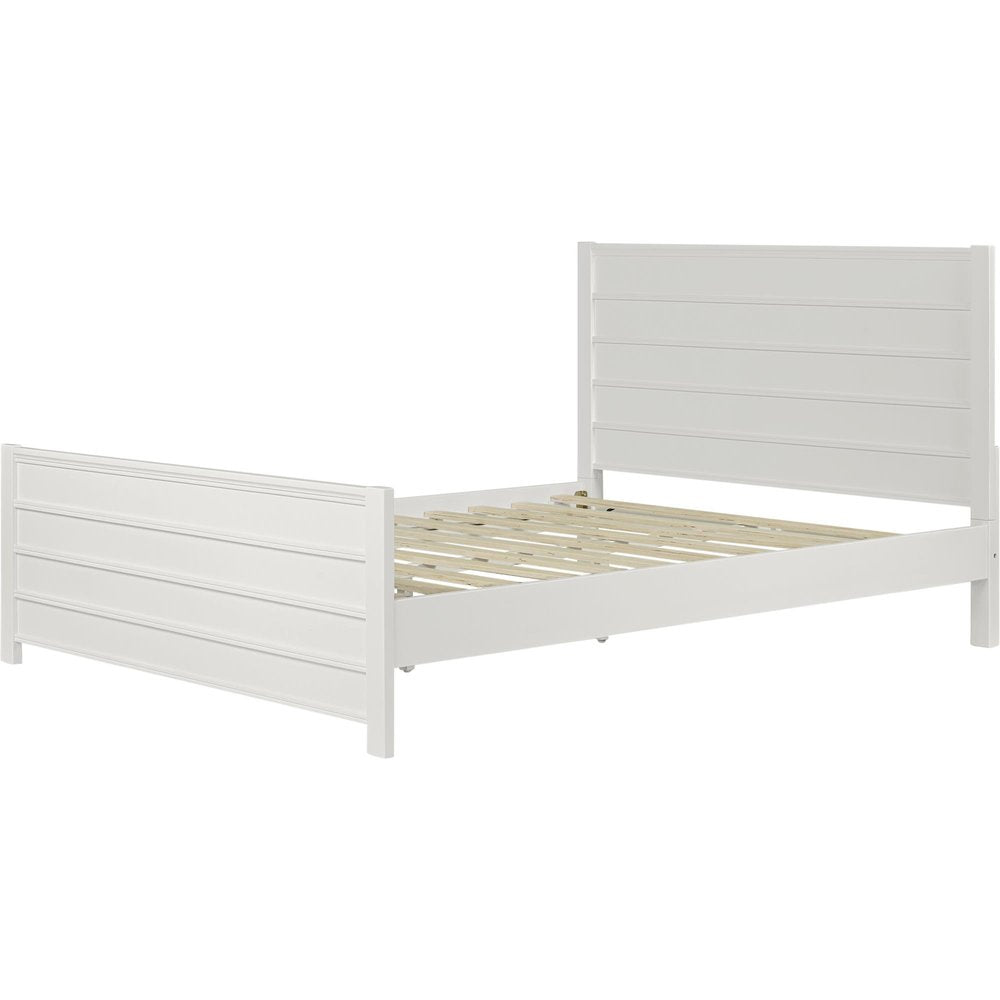 White Shiplap Texture Solid Wood Queen Bed Frame