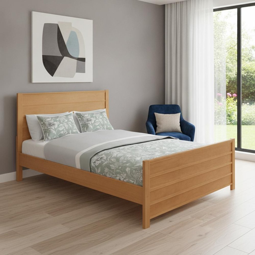 Brown Ribbed Texture Solid Wood Queen Bed Frame