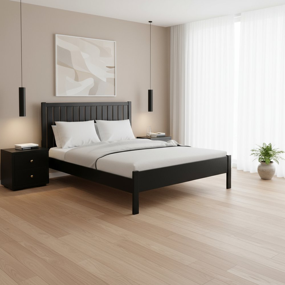 Three Piece Black Solid Wood Bedroom Set