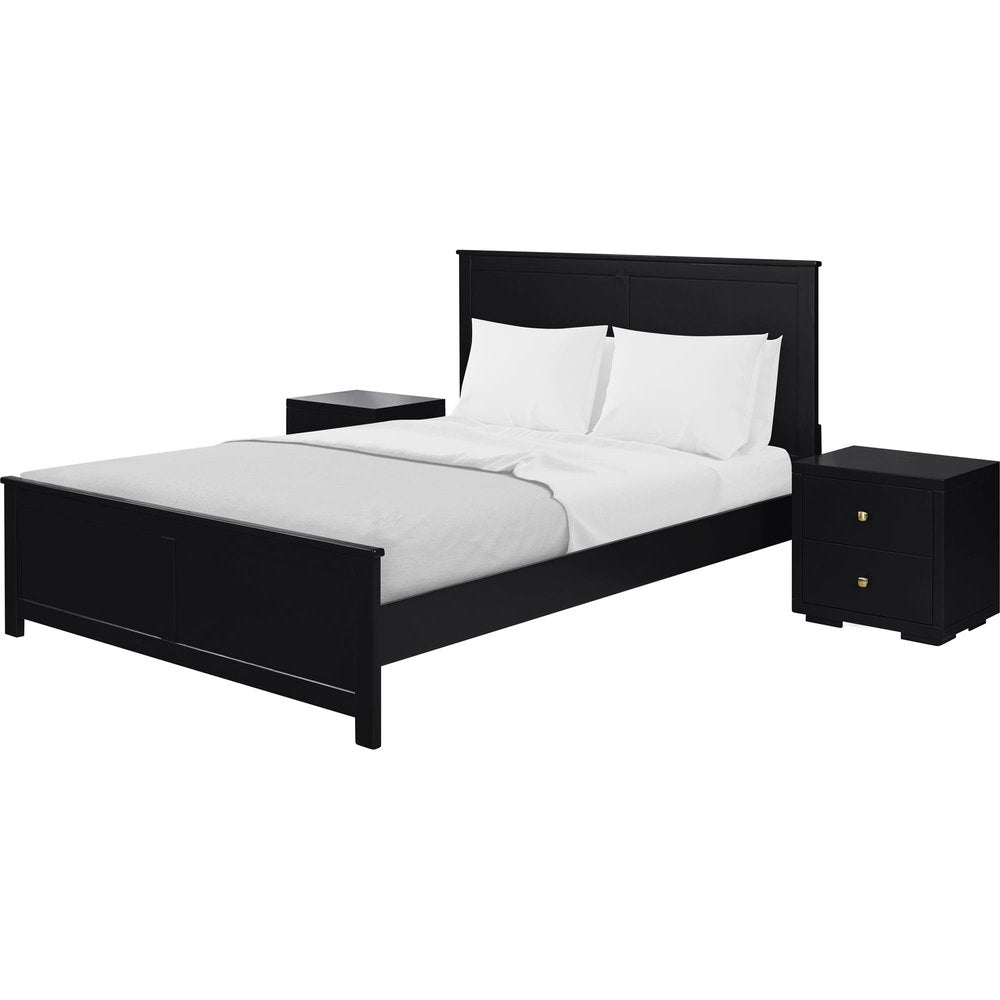 Black Solid Wood Queen Bed Frame With Drawers