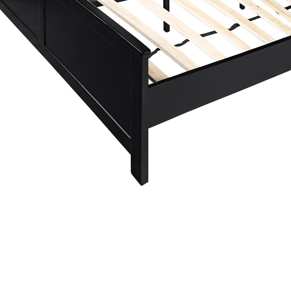 Black Solid Wood Queen Bed Frame With Drawers