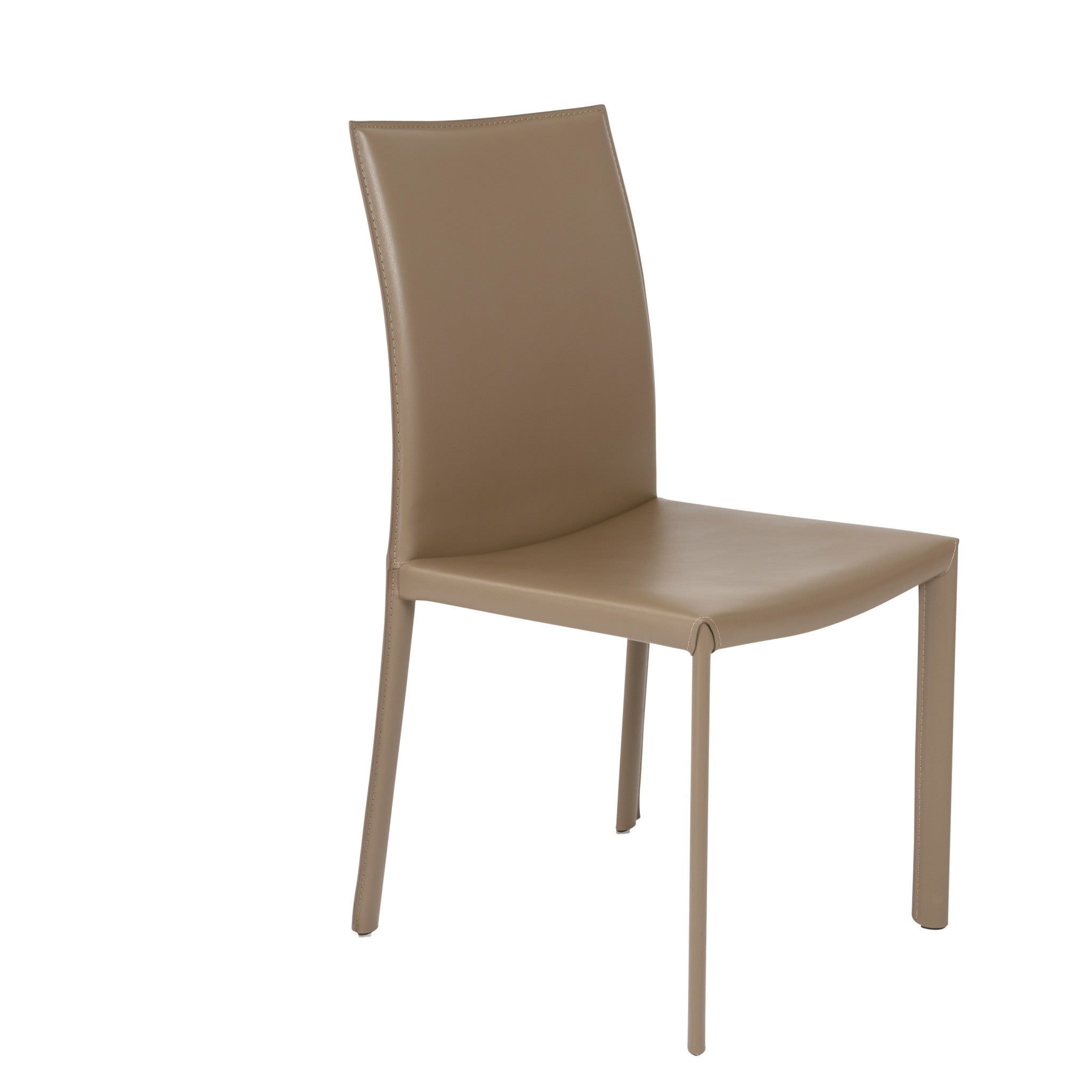 Set of Two Taupe Upholstered Leather Dining Side Chairs