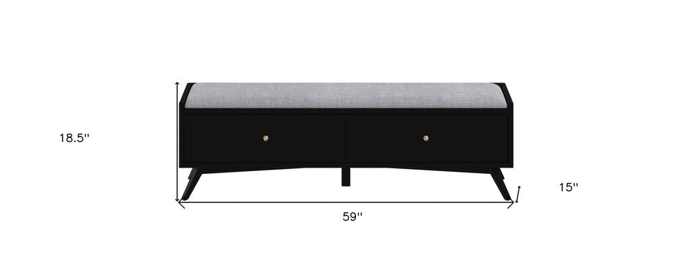 59" Gray and Black Fabric Upholstered Storage Bench with Drawers