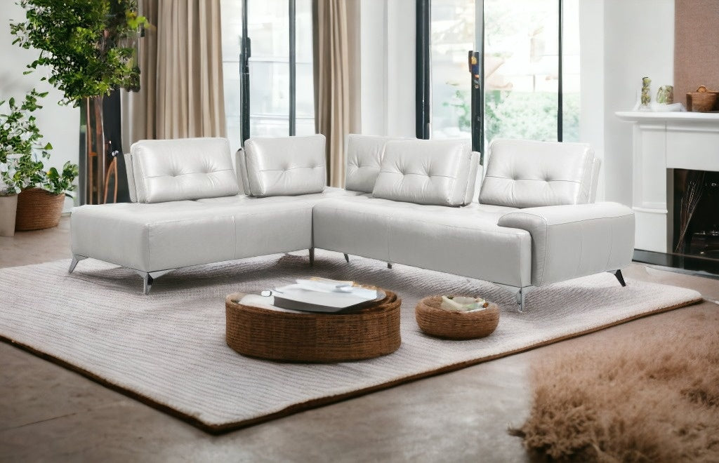 White Leather L Shaped Two Piece Seating Component