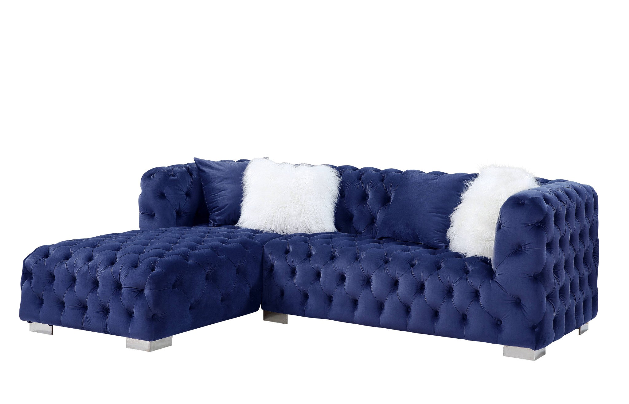 Blue Velvet L Shaped Two Piece Seating Component