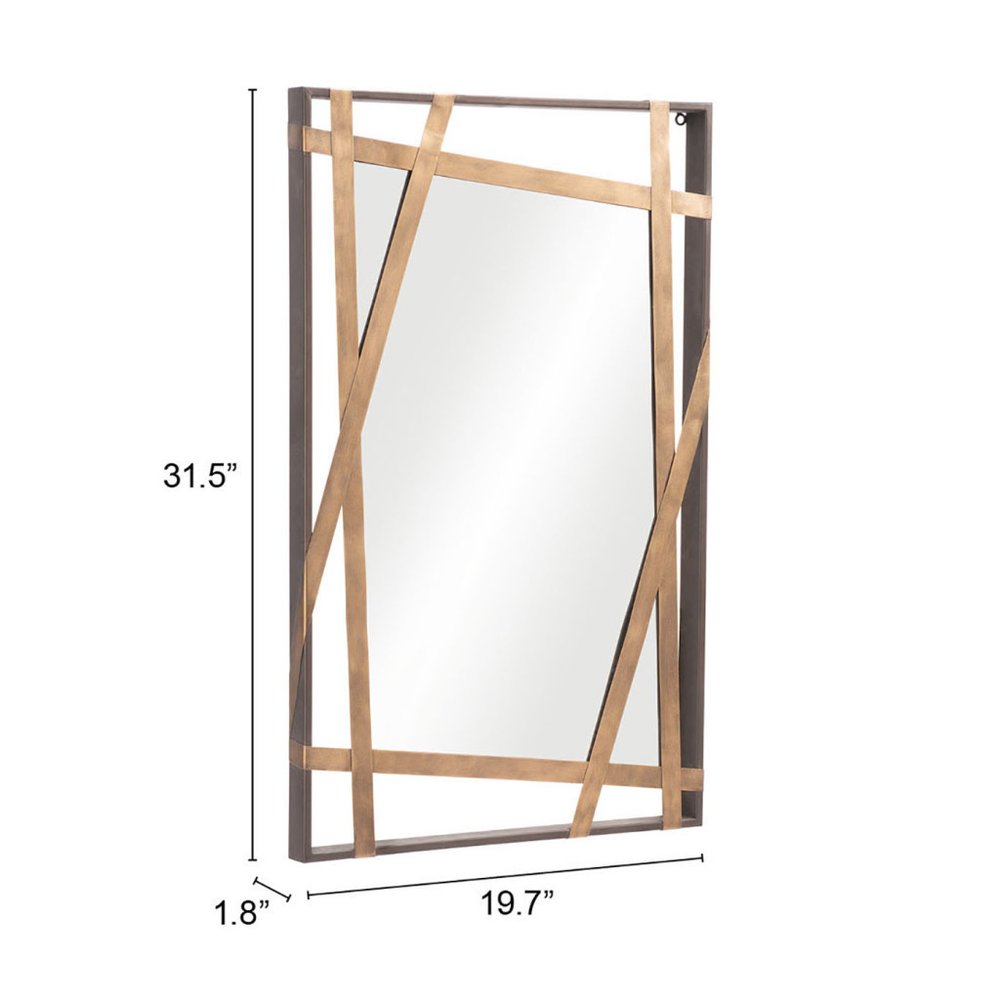 32" Gold And Black Steel Framed Accent Mirror