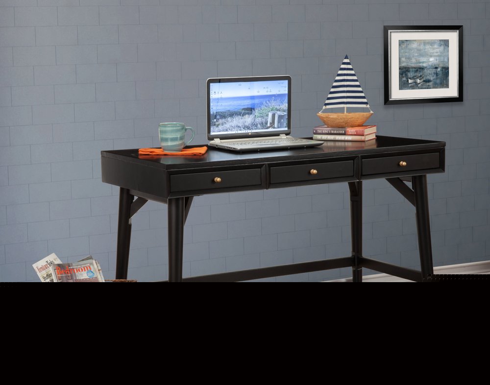 52" Black Solid Manufactured Wood Writing Desk with Three Drawers