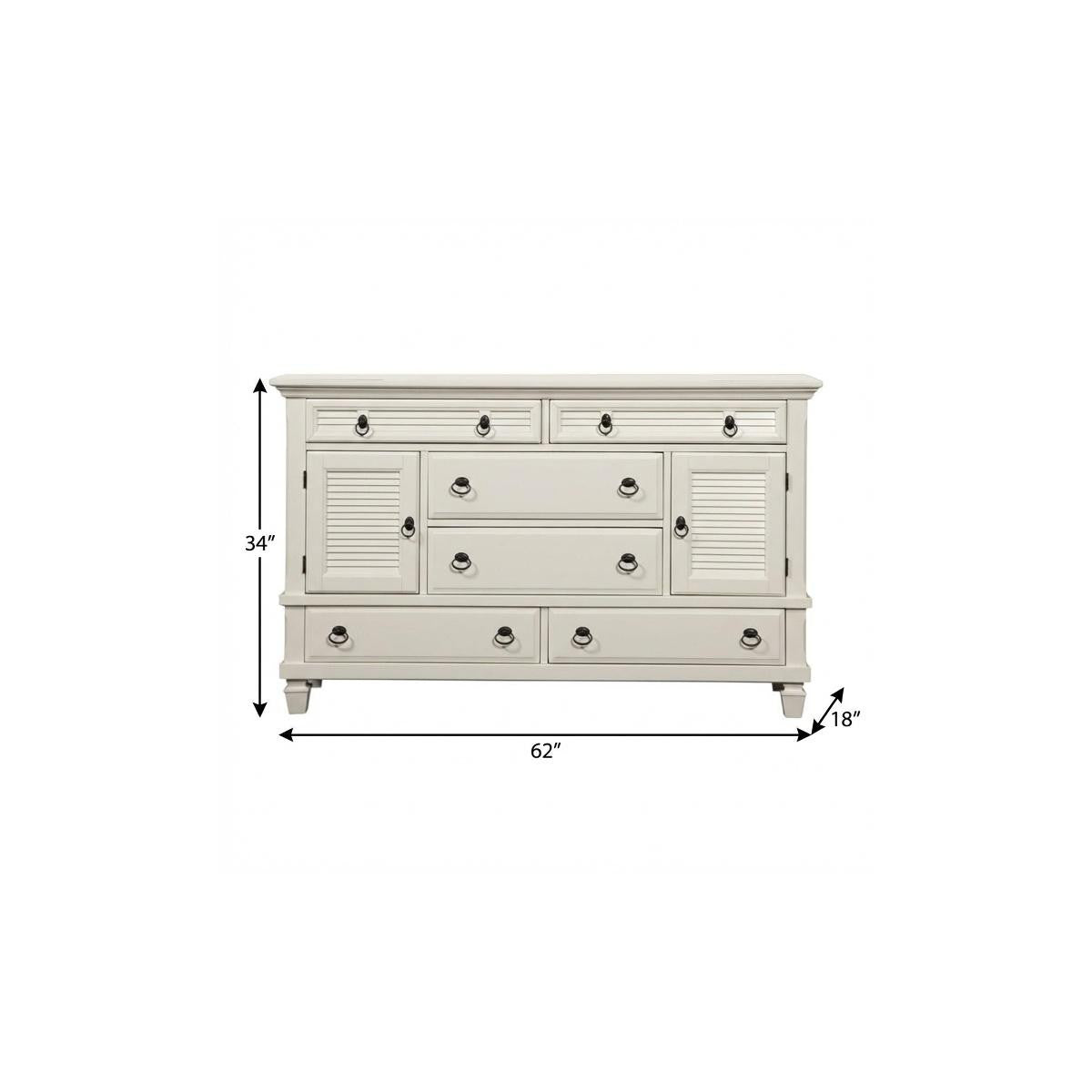 62" White Solid Wood Six Drawer Double Dresser