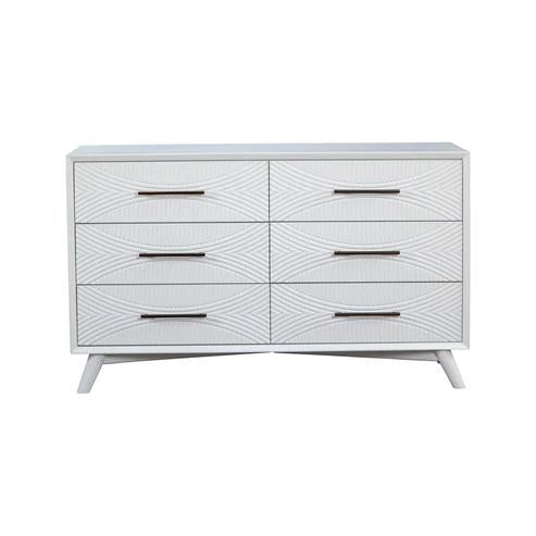 56" White Solid Wood Six Drawer Double Dresser