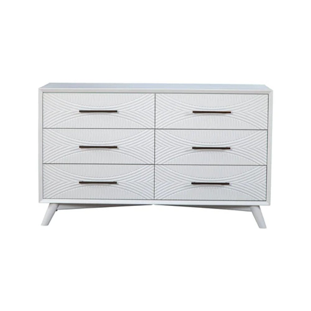 56" White Solid Wood Six Drawer Double Dresser