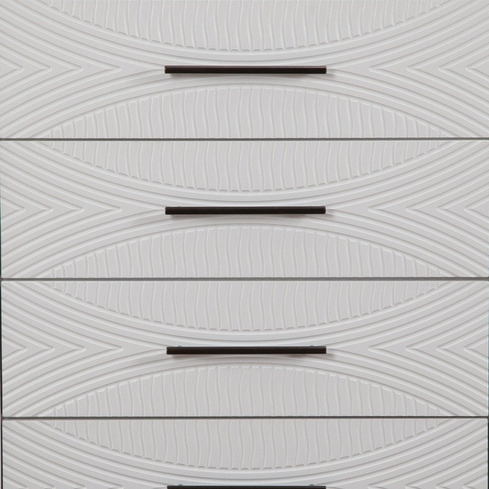 34" White Carved Geometric Solid Wood Five Drawer Dresser