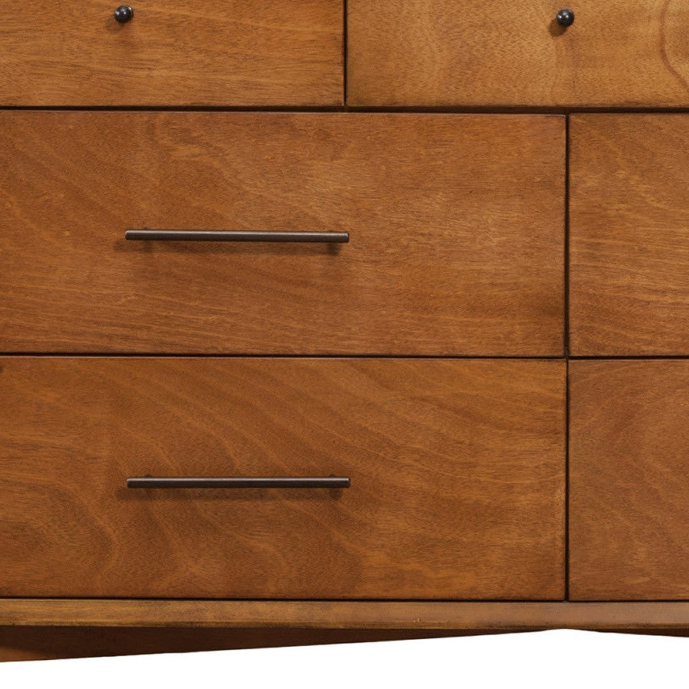 56" Brown Solid Wood Seven Drawer Double Dresser