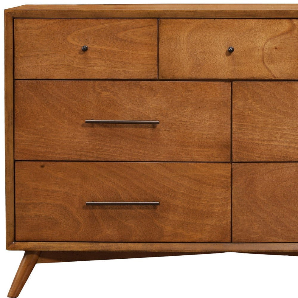 56" Brown Solid Wood Seven Drawer Double Dresser