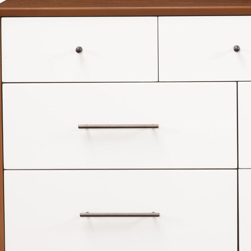56" Brown And White Solid Wood Seven Drawer Double Dresser