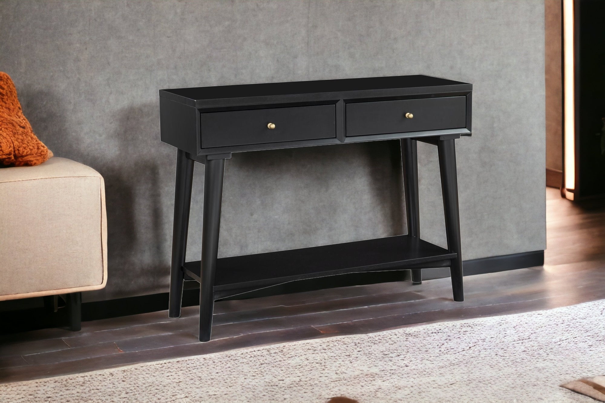 42" Black Solid and Manufactured Wood Floor Shelf Console Table With Storage With Storage