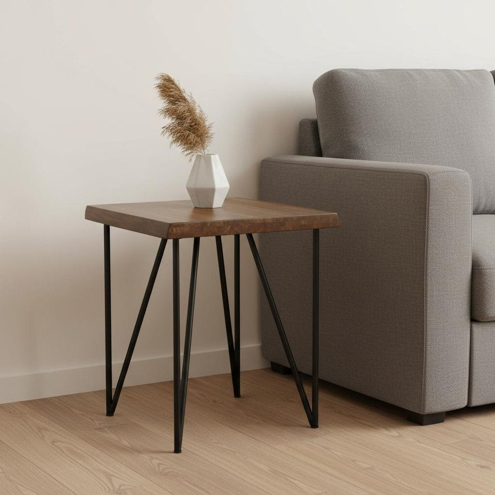 24" Black And Wood Brown Solid Wood End Table