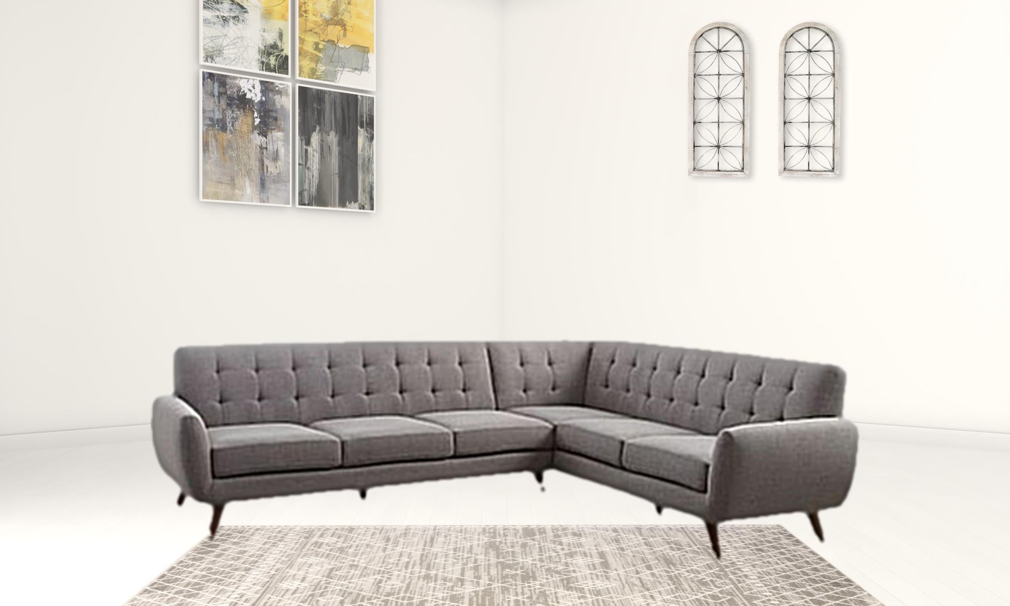 Light Gray Linen L Shaped Two Piece Corner Sectional