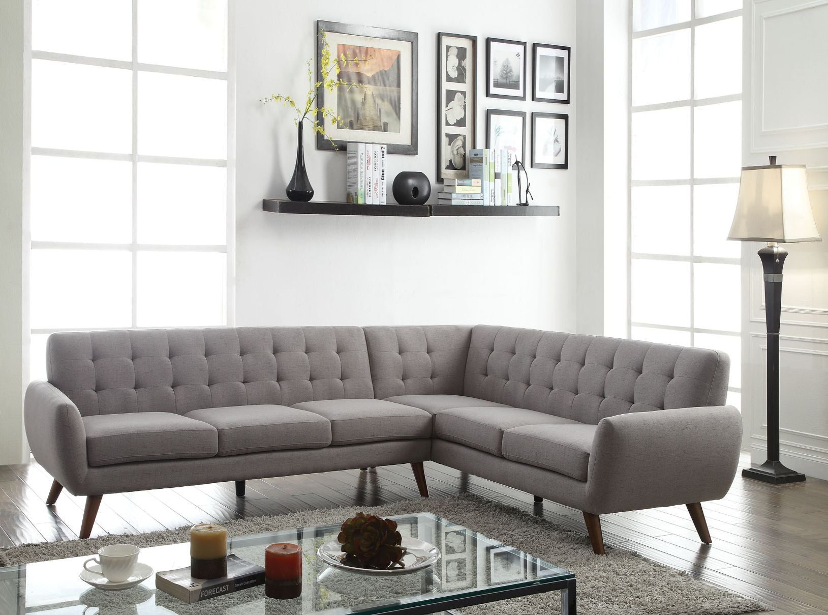Light Gray Linen L Shaped Two Piece Corner Sectional