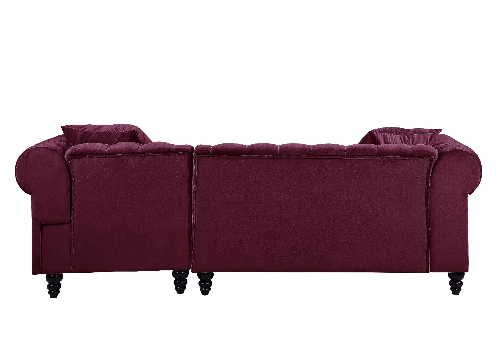 Red Velvet L Shaped Sofa and Chaise Sectional And Toss Pillows