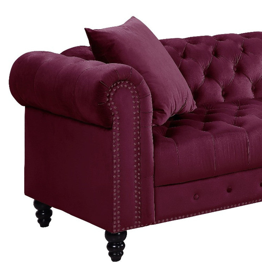 Red Velvet L Shaped Sofa and Chaise Sectional And Toss Pillows