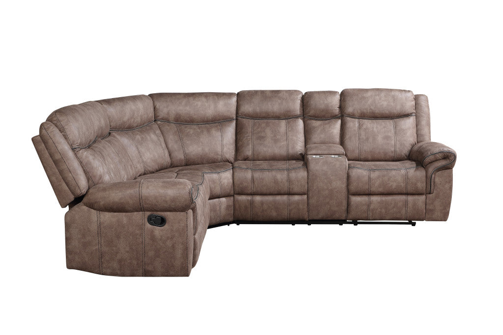 Chocolate Velvet Reclining L Shaped Six Piece Corner Sectional With Console