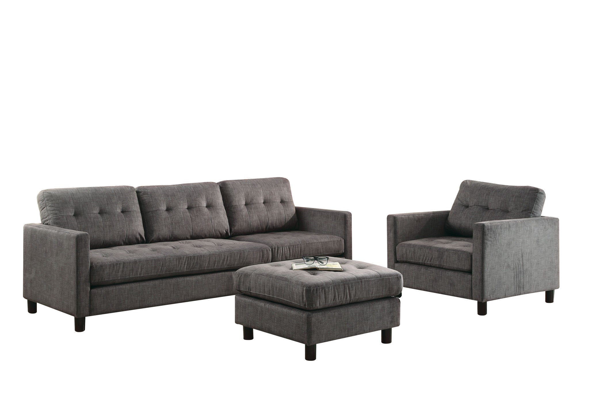 Gray Linen L Shaped Two Piece Seating Component