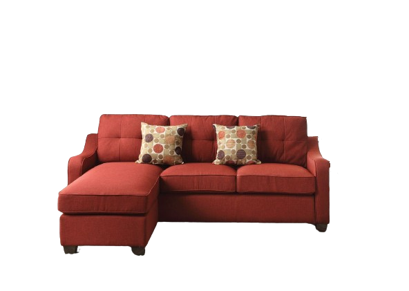Red Linen L Shaped Sofa and Chaise