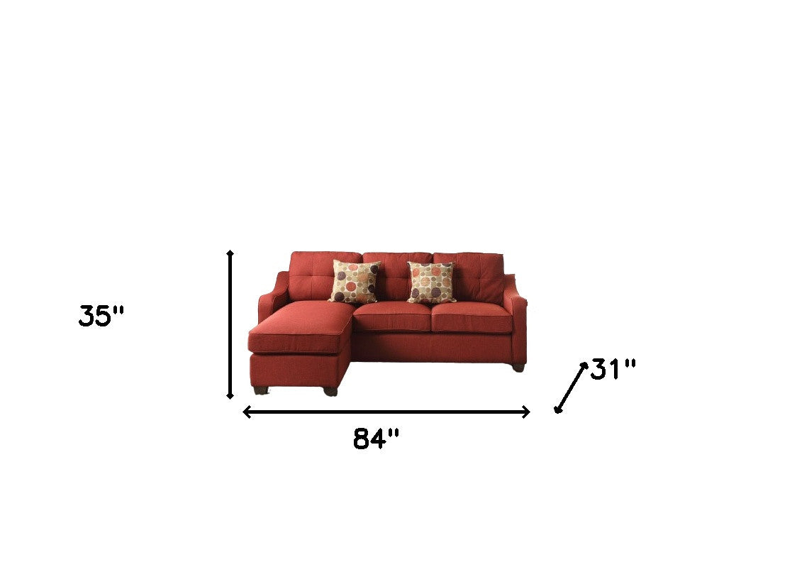 Red Linen L Shaped Sofa and Chaise