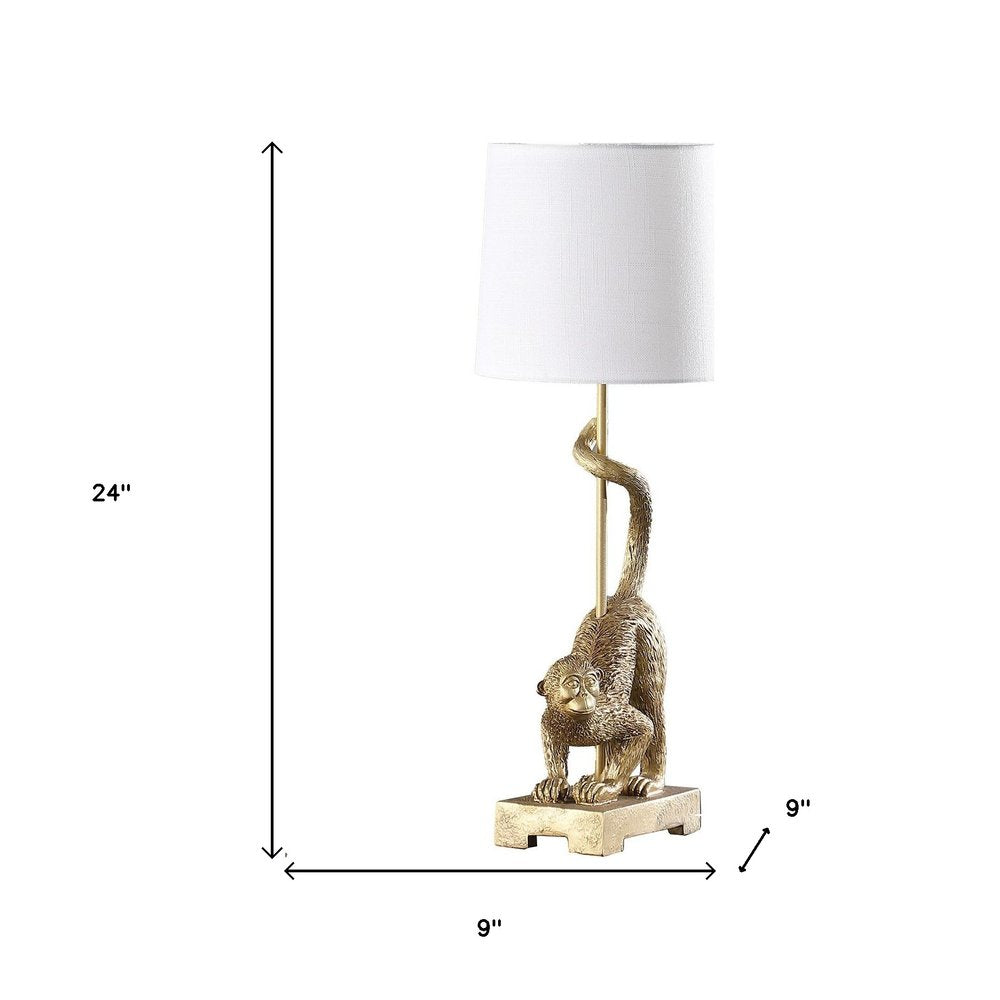 24" Gold Monkey Table Lamp With White Drum Shade