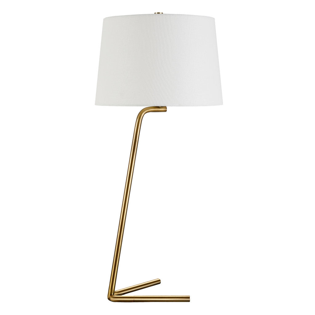 28" Gold Metal Table Lamp With White Drum Shade