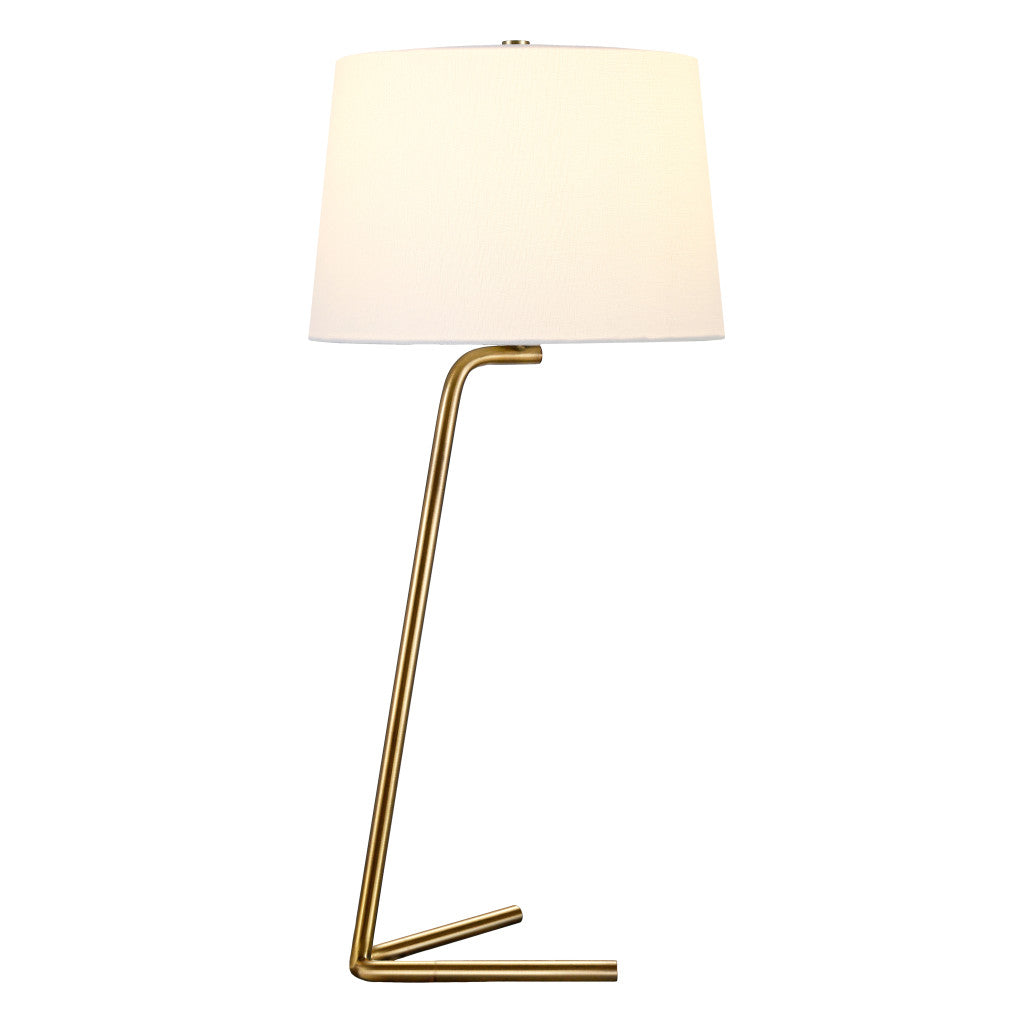 28" Gold Metal Table Lamp With White Drum Shade